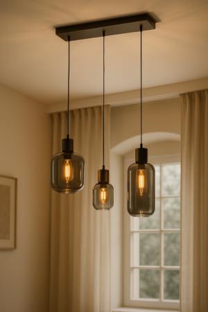 Uma hanglamp | 3 lichtpunten | smoke + zwart