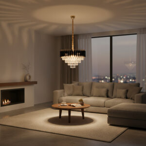 Lunae hanglamp | 8 lichtpunten | zwart + goud | Ø50cm