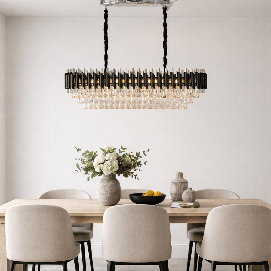 Lunae hanglamp | 12 lichtpunten | chroom + zwart | 80x30cm