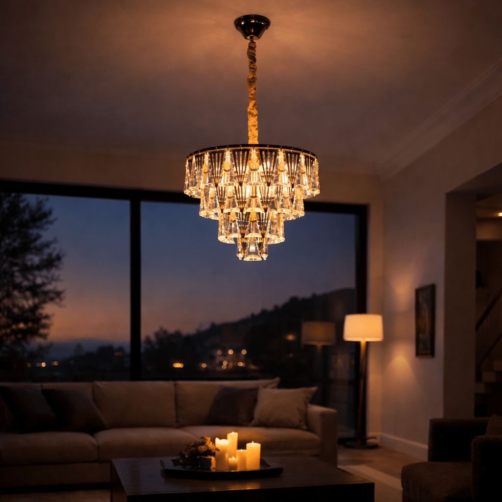 Sera hanglamp | 6 lichtpunten | goud + helder kristal | Ø40cm