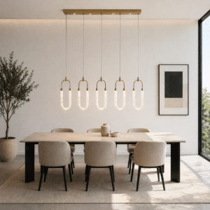 Tiffany eettafellamp | 5 lichts | Goud | LED | Dimbaar | Incl. afstandsbediening