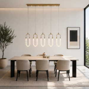 Tiffany eettafellamp | 5 lichts | Goud | LED | Dimbaar | Incl. afstandsbediening