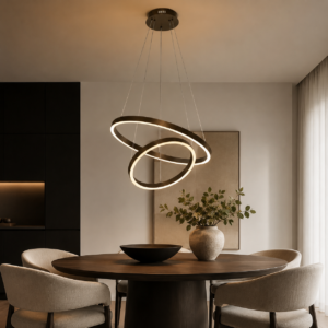 Nihal hanglamp | versleten bruin | 2 ringen | Dimbaar | Incl. afstandsbediening