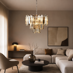 Cales hanglamp | 8 lichtpunten | helder + amber kristal  | ø50cm