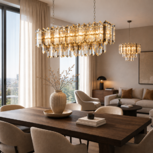 Cales hanglamp | 12 lichtpunten | helder + amber kristal  | 90x30cm