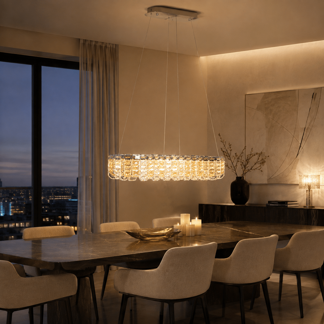 Avior Dining Table Lamp | Crystal Amber & Clear | Ø60cm + Ø40cm x 120cm | LED Dimmable | Remote Control | 3000k 4000k 6500k - Figure 2