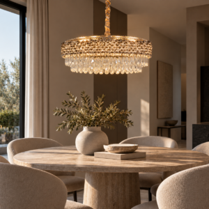 Hanglamp Glex chroom Ø60cm | 9xE14 | Handgeregen kristallen