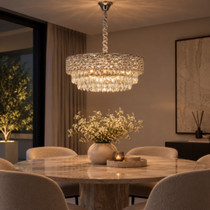Hanglamp Glex Chroom Ø50cm | 6xE14 handgeregen kristallen