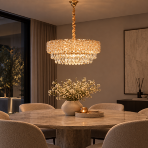Hanglamp Glex Goud Ø50cm | 6xE14 handgeregen kristallen